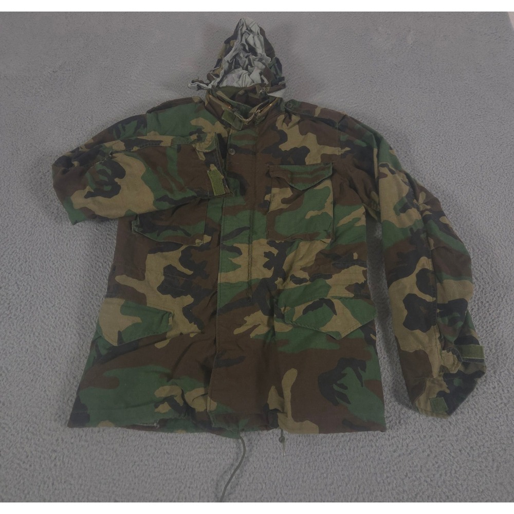 VINTAGE Alpha Industries Jacket Mens Medium Long Green Camo M-65 Field Coat 80s